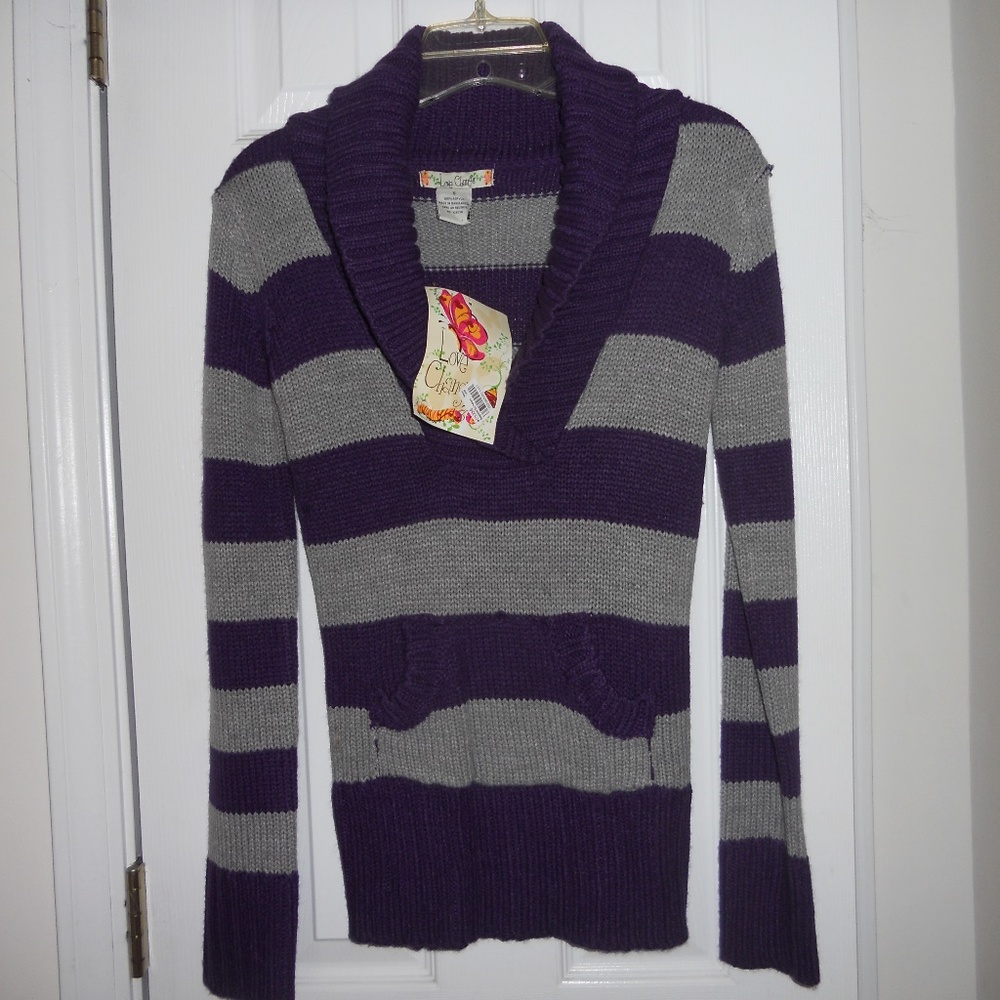 Purple & Gray Big Stripe Sweater